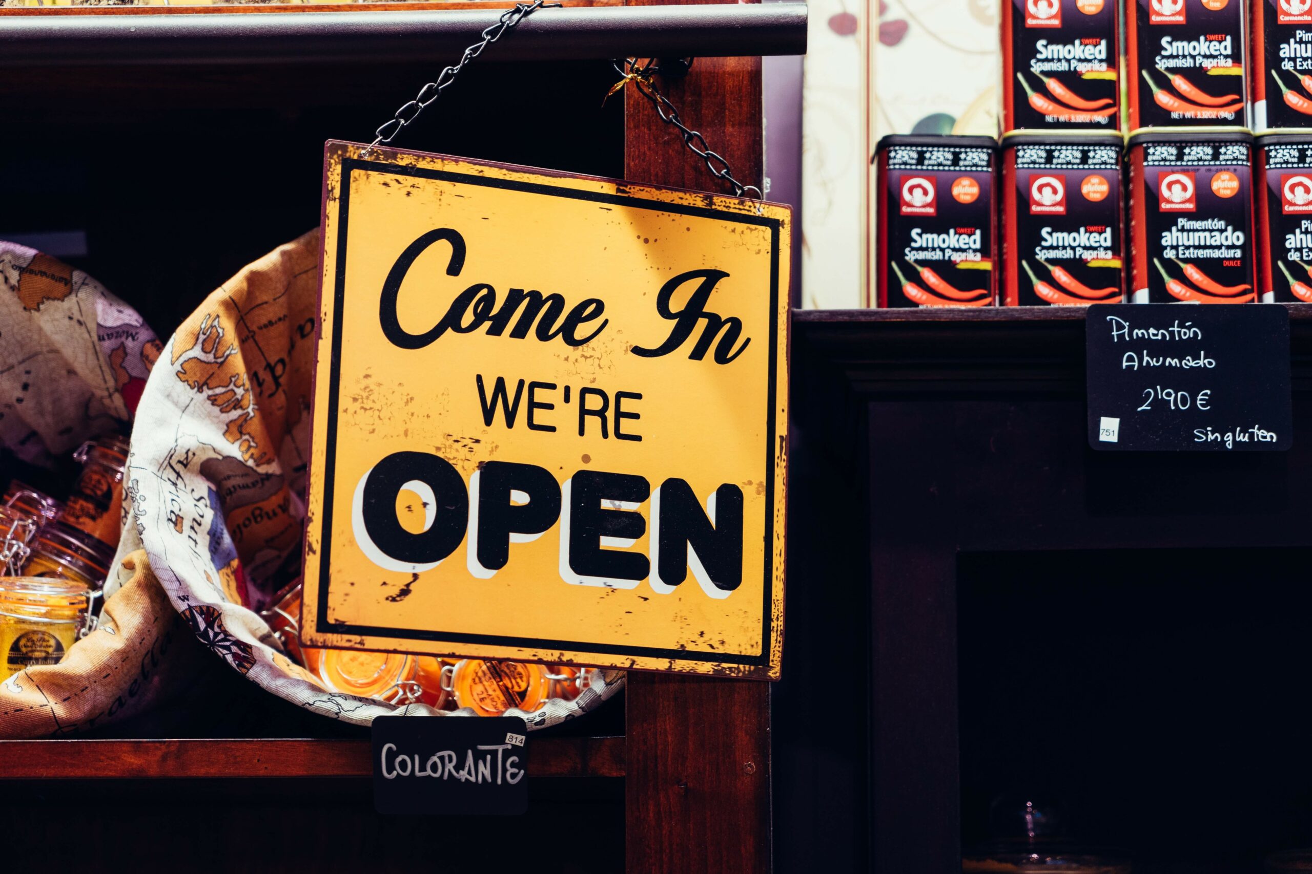 open for business sign, local shop